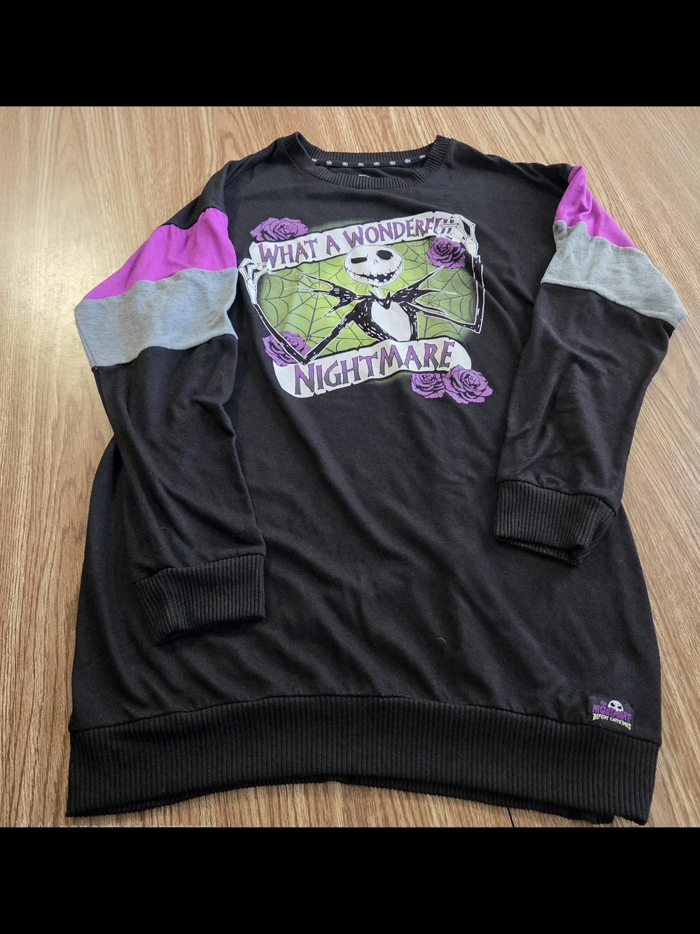 Disney NBC Black Pullover Sleepwear Top with Pink & Gray Sleeve Panels - Picture 1 of 8